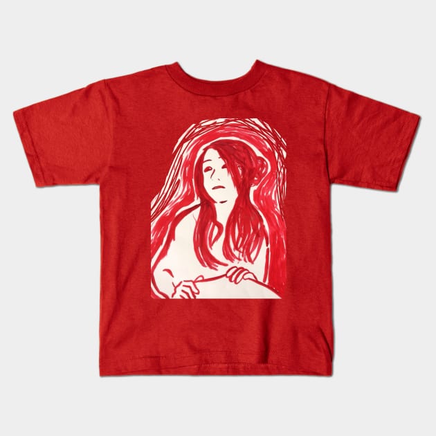 Red Lady Kids T-Shirt by ArtsieSteph